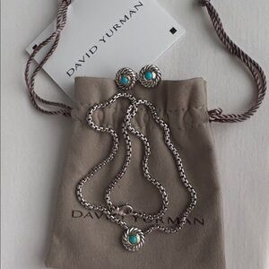 David Yurman Silver/Gold/turquoise Necklace and earrings set